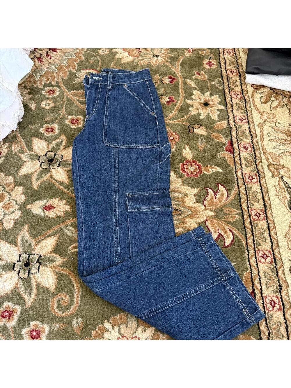Nasty gal dark blue denim carpenter jeans size 4 - Picture 2 of 3